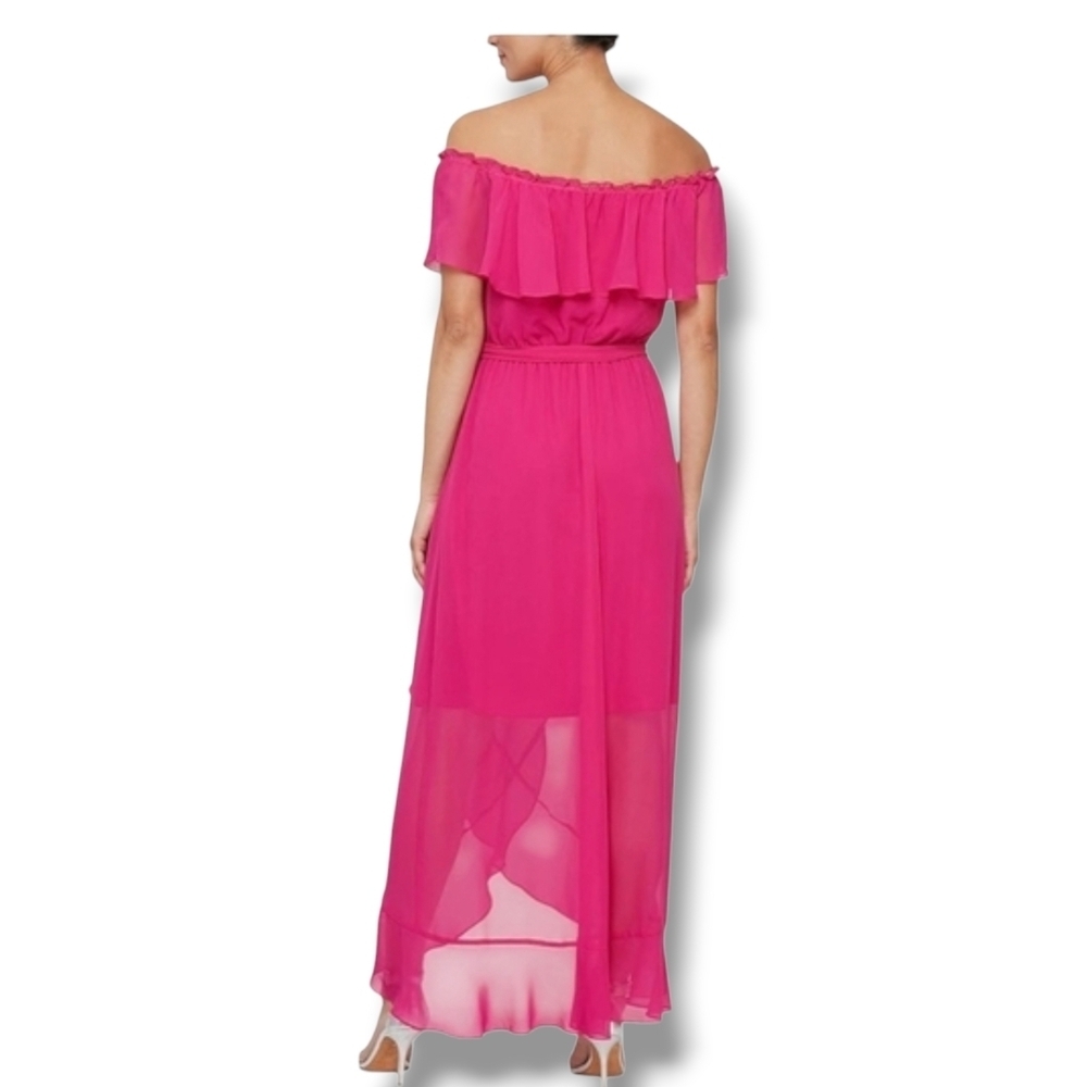S.L. Fashions - Sz. 12 Sleeveless Chiffon Wrap Dress with Cascade Ruffle - Picture 2 of 11